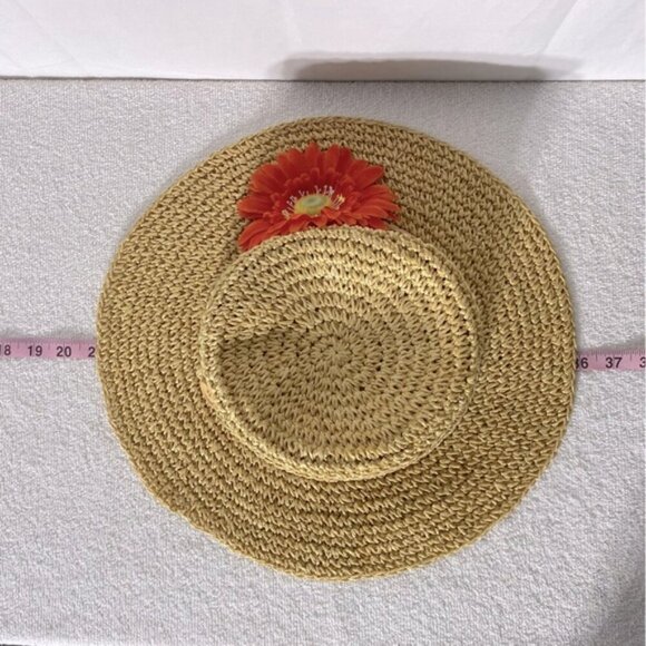 Vintage Woven Paper Straw Wide Floppy Brim Sun Hat Summer Hat With Flower - Picture 14 of 14